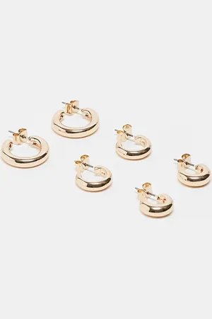 Monki 3 pack tube hoop earrings in
