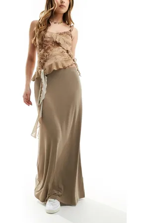 Weekday Signe drape maxi skirt in beige