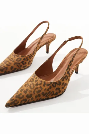 ASOS Solo premium leather slingback mid heeled shoes in leopard