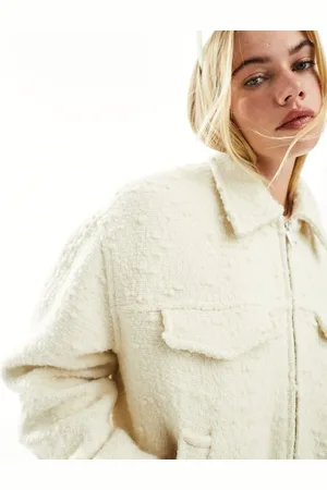 & OTHER STORIES Cropped boucle bomber jacket in off