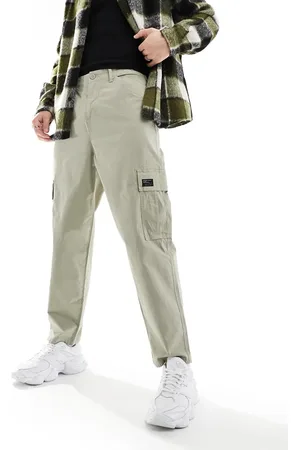 ASOS Oversized tapered cargo trousers in stone with patch