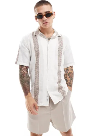 Only & Sons Revere collar shirt with boucle stripe in cream
