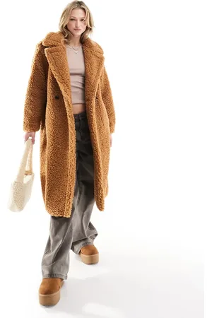 UGG Gertrude long teddy coat in tan