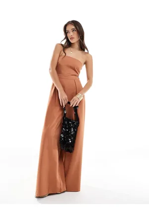 Pretty Lavish Strapless jumpsuit with pockets in sienna