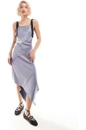 COLLUSION Satin slip dress with raw seams and hardware in silver