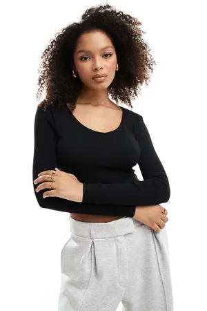 ONLY V-neck ribbed long sleeve top in