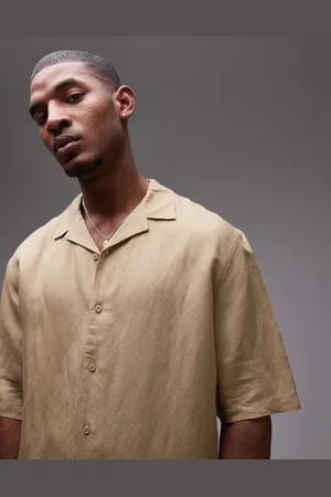 Topman Co-ord short sleeve boxy linen blend shirt in stone