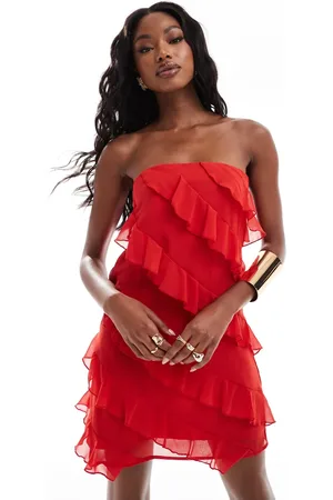 In The Style X Perrie Sian exclusive bandeau ruffle trim mini dress in