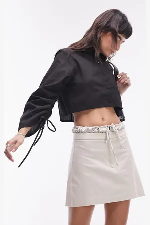 Topshop Ruched sleeve poplin crop shirt in