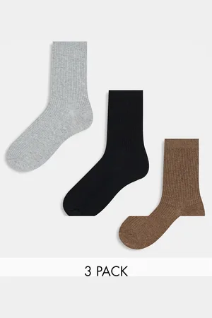 Pieces® 3 pack socks in taupe grey and black