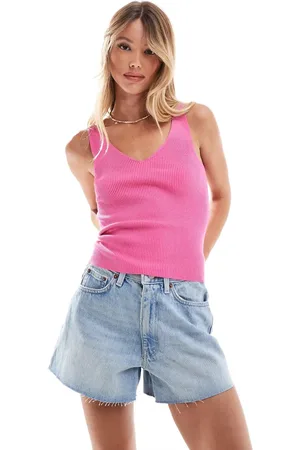 JDY V neck knitted vest top in bright