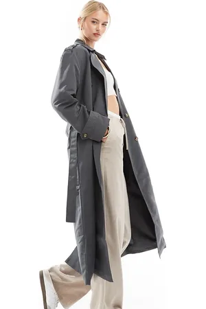 VERO MODA Longline belted trench coat in asphalt