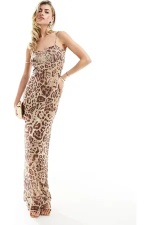 Simmi London Simmi mesh cami strap maxi dress with scoop back in leopard print