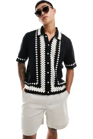 Abercrombie & Fitch Buttonthrough border stripe crochet knit polo in