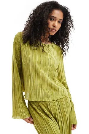 Pieces® Plisse flared sleeve top co-ord in