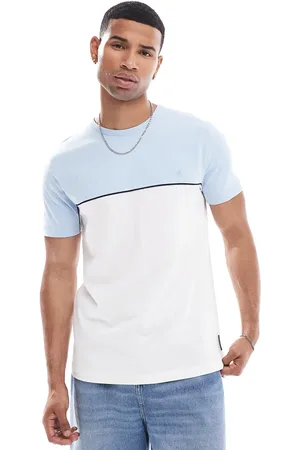 French Connection French Connection block piping t-shirt in sky blue & white