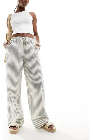 Kaiia Tie waist wide leg trousers in cream stripe