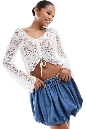 Pieces® Crochet ruched front top in