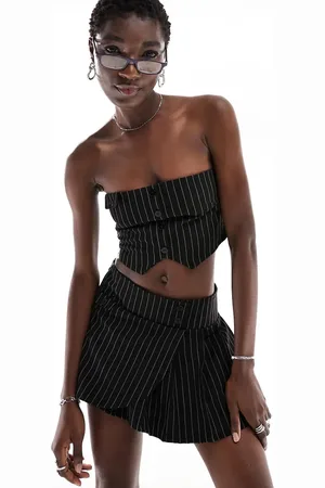 The Kript 90s a line mini skirt in pin stripe co-ord