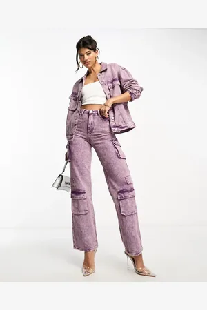 KYÒ The Brand denim metallic utility wide leg jean co-ord in lilac