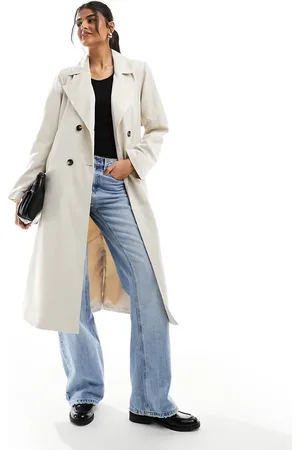 Pieces® Belted trench coat in stone