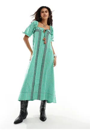 Free People Gingham smock maxi dress in bright