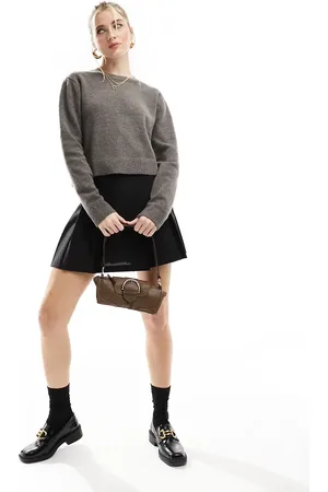 Weekday Ayla knitted jumper in dark taupe melange