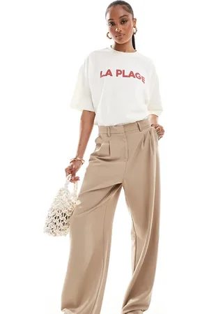VERO MODA Wide leg dad trousers in stone