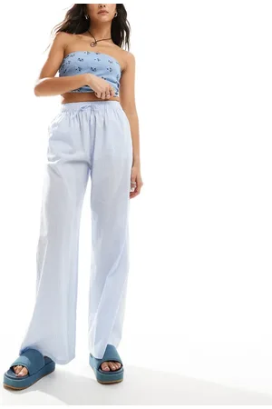Daisy Street Mid rise wide leg trouser in cotton stripe