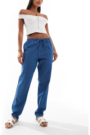 JDY Chambray straight leg trousers in