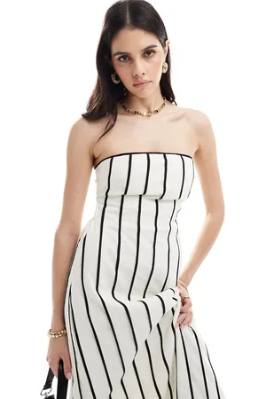 Pretty Lavish Striped bandeau midaxi dress in cream stripe