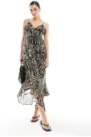 ONLY Strappy frill maxi dress in zebra