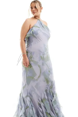 ASOS ASOS DESIGN Curve ruffle halter bias maxi dress with ruffle hem in soft floral print