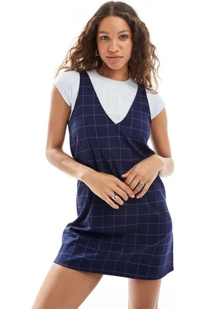 Monki Pinafore mini dress in check pinstripe