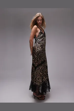 Topshop Maxi dress with lace insert in animal print