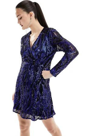French Connection Wrap front embellished mini dress in cobalt