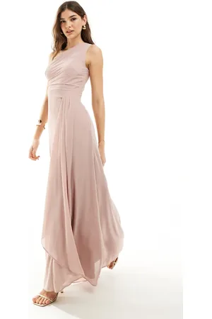 TFNC Bridesmaid chiffon one shoulder drape maxi dress in soft