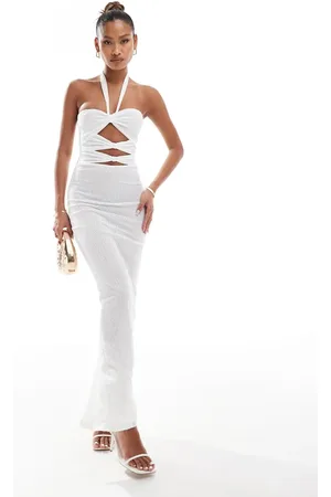 Murci Exclusive textured knot detail cut out halterneck maxi dress in