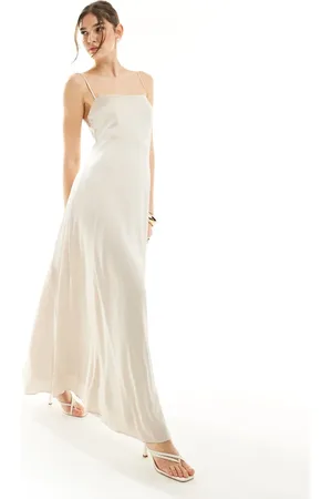 TFNC Bridesmaid satin cami strap maxi dress in champagne