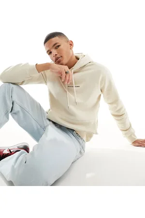 SELECTED Hoodie with embroidered logo in beige