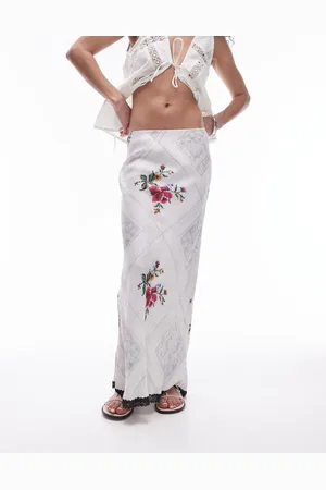 Topshop Satin Bias midi skirt in table cloth floral print