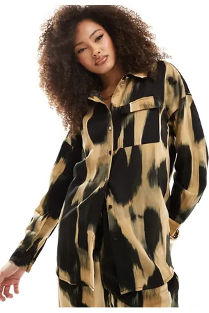 VILA Satin shirt co-ord in abstract leopard