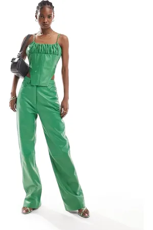 Muubaa High waist straight leg leather trousers in