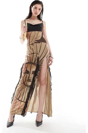 The Kript Strappy illusion print maxi dress with thigh split