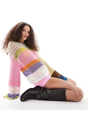 Monki Long sleeve loose knit sweater in colour stripes