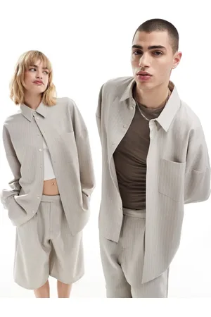 COLLUSION Unisex co-ord tailored oversized shirt in sand pinstripe