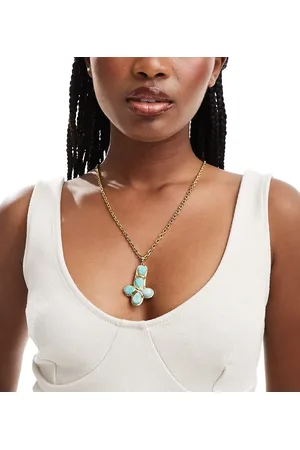 Neck On The Line Paloma plated stainless steel long amazonite stone statement necklace