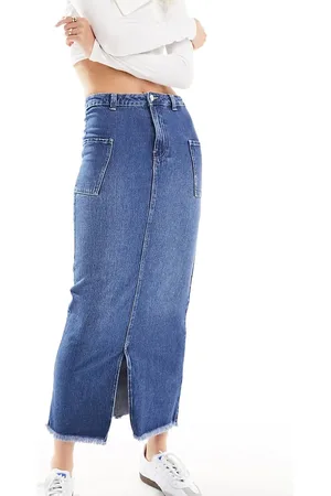 VERO MODA Split front maxi skirt with side pockets in dark denim