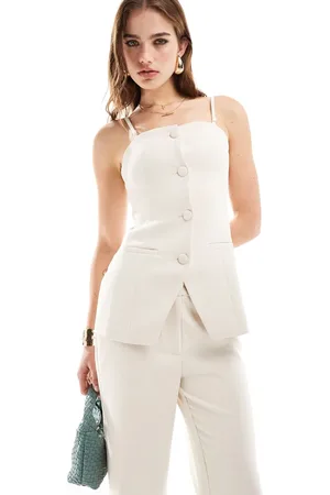Style Cheat Bandeau blazer top in cream co-ord