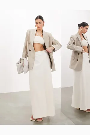 ASOS Double breasted herringbone boxy blazer jacket in taupe